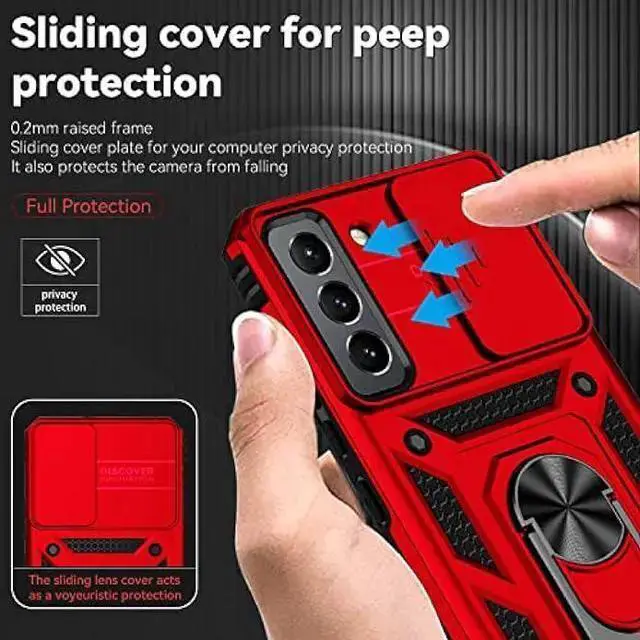 Alt view image 4 of 6 - WISDUM for Galaxy S22 Case with Camera Lens Cover HD Screen Protector, Dual Layer Military-Grade Drop Tested Magnetic Ring Holder Kickstand Protective Phone Case for Galaxy S22 5G (Red)