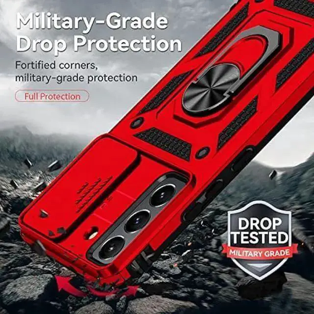 Alt view image 5 of 6 - WISDUM for Galaxy S22 Case with Camera Lens Cover HD Screen Protector, Dual Layer Military-Grade Drop Tested Magnetic Ring Holder Kickstand Protective Phone Case for Galaxy S22 5G (Red)