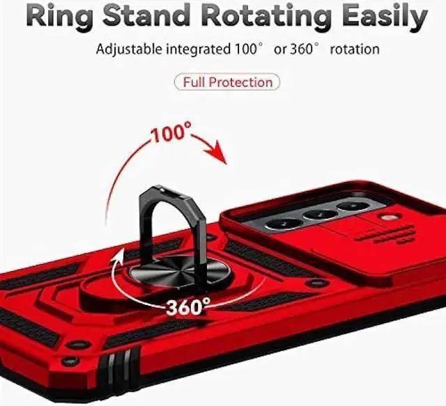 Alt view image 6 of 6 - WISDUM for Galaxy S22 Case with Camera Lens Cover HD Screen Protector, Dual Layer Military-Grade Drop Tested Magnetic Ring Holder Kickstand Protective Phone Case for Galaxy S22 5G (Red)