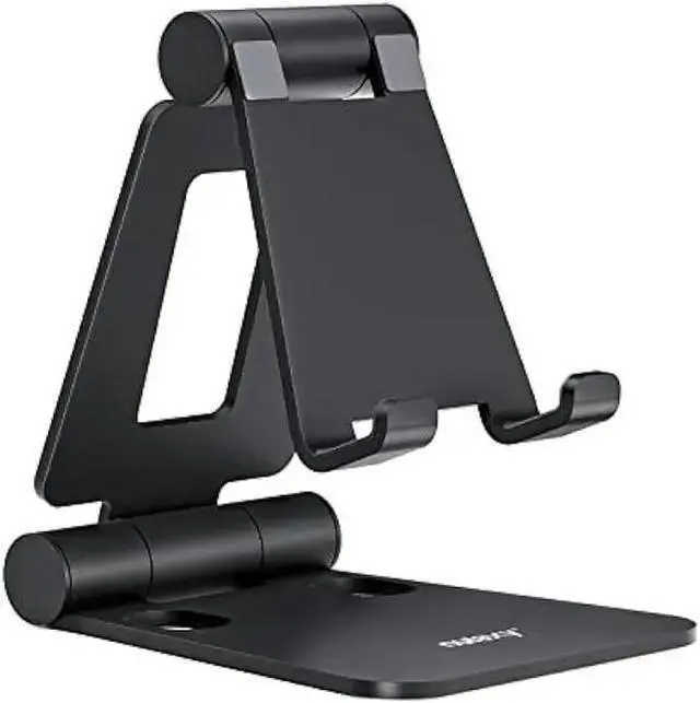 Main image of WISDUM Nulaxy Dual Folding Cell Phone Stand, Fully Adjustable Foldable Desktop Phone Holder Cradle Dock Compatible with 17 16 15 14 13 12 11 Pro Max Xs Xr X 8, Switch, All Phones