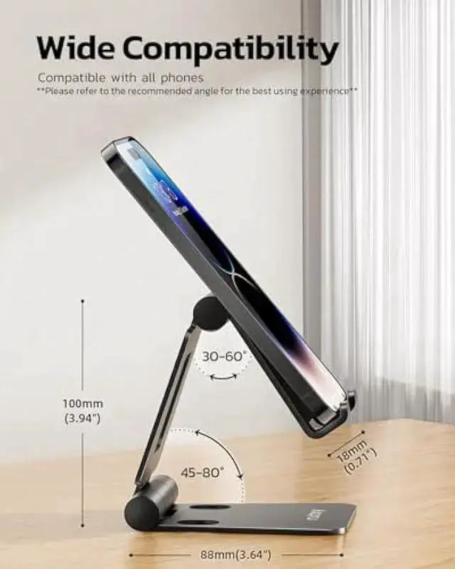 Alt view image 4 of 5 - WISDUM Nulaxy Dual Folding Cell Phone Stand, Fully Adjustable Foldable Desktop Phone Holder Cradle Dock Compatible with 17 16 15 14 13 12 11 Pro Max Xs Xr X 8, Switch, All Phones