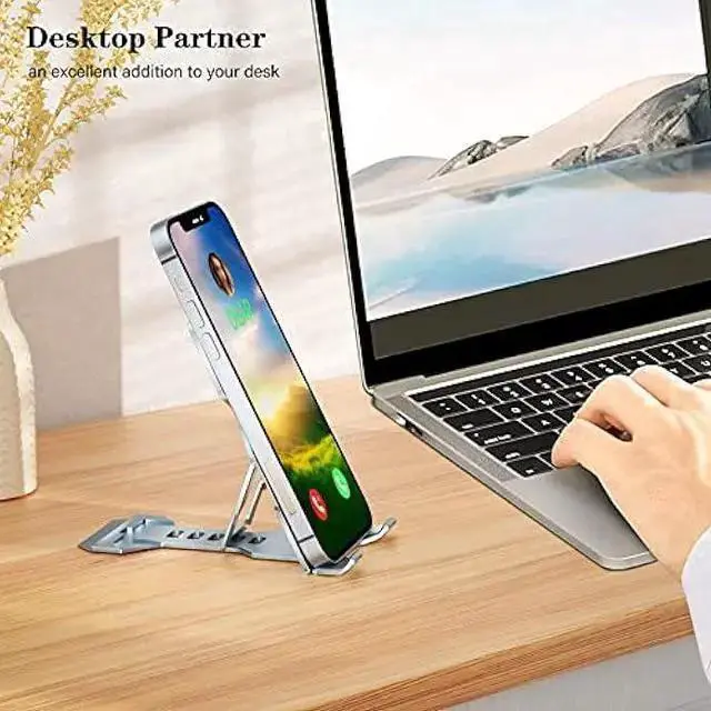 Alt view image 2 of 6 - WISDUM Phone Stand for Desk, Adjustable Cell Phone Stands, Foldable Metal Phone Stands for All Smartphone