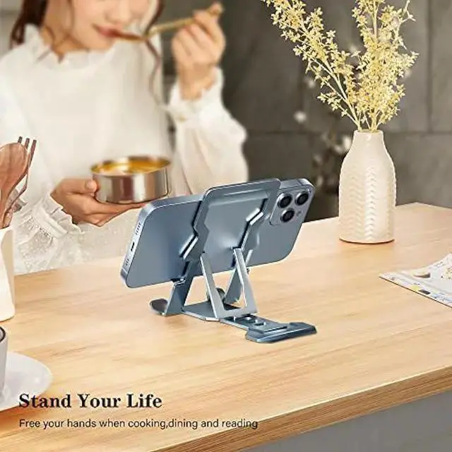 Alt view image 4 of 6 - WISDUM Phone Stand for Desk, Adjustable Cell Phone Stands, Foldable Metal Phone Stands for All Smartphone