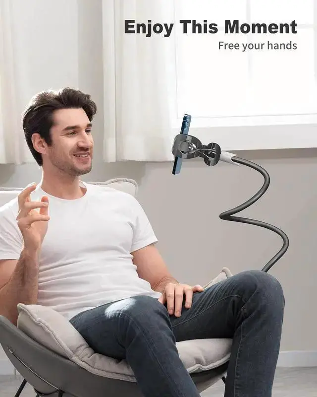 Alt view image 2 of 7 - WISDUM SAIJI Gooseneck Bed Phone Holder, Flexible Long Arm Phone Mount for Desk, Clip Bracket Clamp Stand for 4.0-6.5'' Mobile Cell Phone Stand Document Camera Switch (Black)