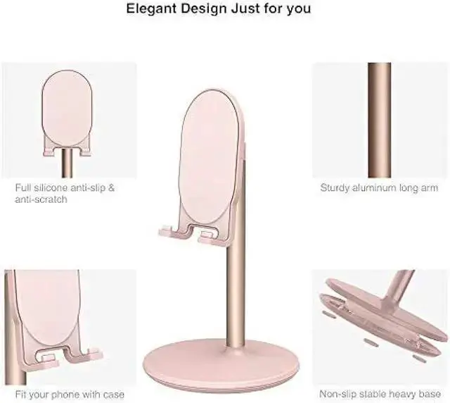 Alt view image 5 of 6 - WISDUM Bright Stone Phone Stand for Desk, Adjustable Cell Phone Holder for Desk, Compatible with 4-12.9 Phones/Tablet///Switch (Pink)