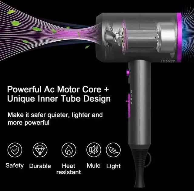 Alt view image 2 of 7 - WISDUM Slopehill Professional Ionic Hair Dryer, Powerful 1800W Fast Drying Low Noise Blow Dryer with 2 Concentrator Nozzle 1 Diffuser Attachments for Home Salon Travel