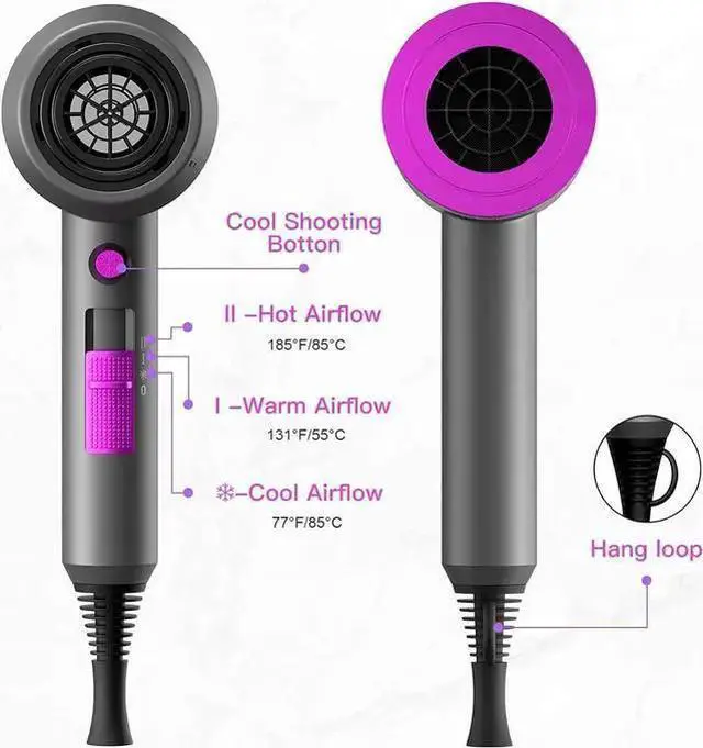 Alt view image 6 of 7 - WISDUM Slopehill Professional Ionic Hair Dryer, Powerful 1800W Fast Drying Low Noise Blow Dryer with 2 Concentrator Nozzle 1 Diffuser Attachments for Home Salon Travel