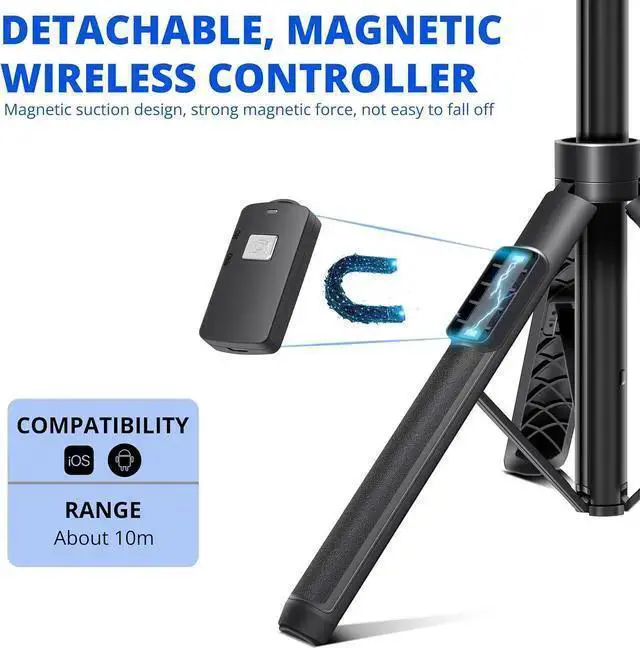 Alt view image 4 of 7 - WISDUM BZE Selfie Stick,Long Extendable Selfie Stick Tripod,Phone Tripod with Wireless Remote Shutter,Group Selfies/Live Streaming/Video Recording Compatible with All Cellphones
