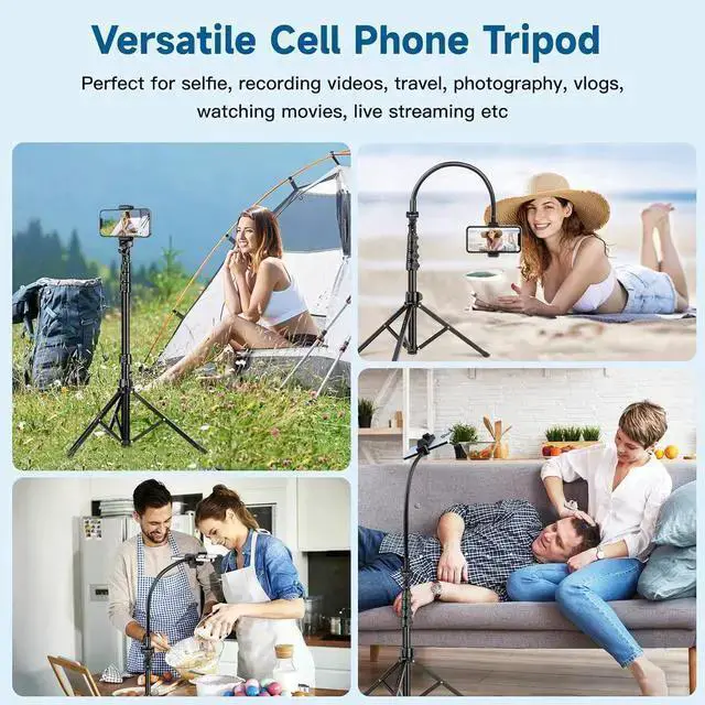 Alt view image 4 of 7 - WISDUM Phone Tripod Stand 85 Tall Cellphone Tripod with Gooseneck Remote Flexible Tripod Stand for Portable Phone Stand Tripod for Recording Compatible with 14 13 12 pro Android Cell phone
