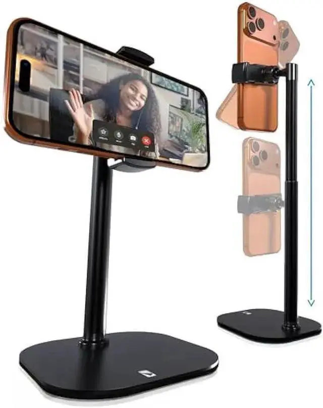 Main image of WISDUM COOPER ChatStand, Adjustable Cell Phone Stand for Desk, Phone Stand for Recording, Holder for Filming, Small Tripod for , Fits , Android Smartphones - Night Black