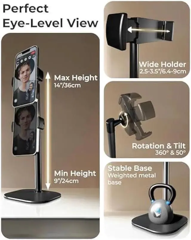 Alt view image 3 of 5 - WISDUM COOPER ChatStand, Adjustable Cell Phone Stand for Desk, Phone Stand for Recording, Holder for Filming, Small Tripod for , Fits , Android Smartphones - Night Black