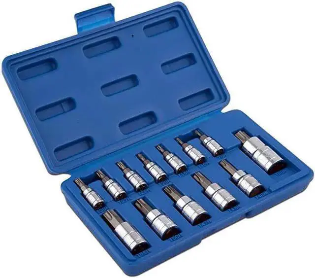 Main image of WISDUM 10073A Tamper Proof Torx Bit Socket Set, T8 T60, S2 Steel | 13-Piece Set