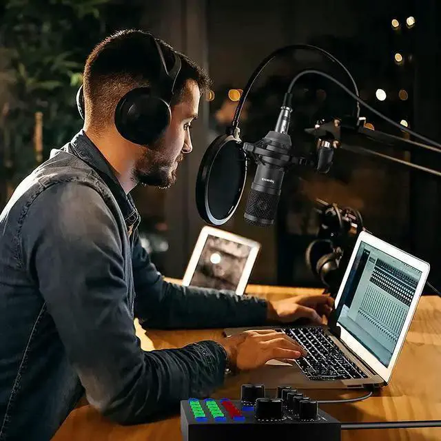 Alt view image 7 of 7 - WISDUM Podcast Equipment Bundle,Audio Interface with All-In-One DJ Mixer and Studio Broadcast Microphone, Perfect for Recording,Live Streaming,Gaming,Compatible with PC,Smartphone,Play Station