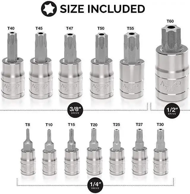 Alt view image 4 of 7 - WISDUM 10073A Tamper Proof Torx Bit Socket Set, T8 T60, S2 Steel | 13-Piece Set