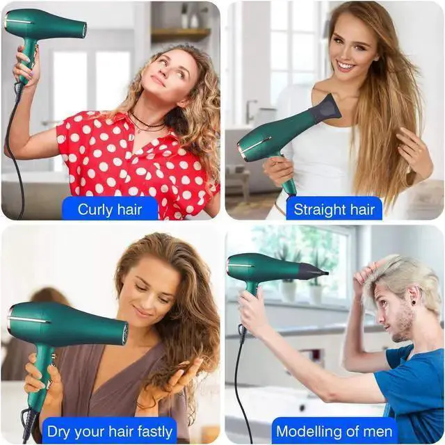 Alt view image 6 of 6 - WISDUM 2000 Watt Negative Ionic Hair Dryer, Professional Salon Blow Dryer, Low Noise Fast Drying & Powerful AC Motor and Diffuser Comb for Men Women,3 Heat & 2 Speed Settings, Easy to Use- Green