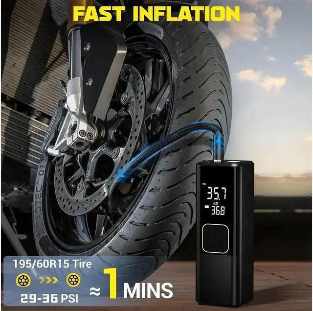 Alt view image 2 of 7 - WISDUM Tire Inflator Portable Air Compressor for Car Tires, 150 PSI Fast Inflation 7500mAh Cordless Air Pump, Electric Tire Pump with 12V DC Dual Power for Car, Moto, Bike, Ball