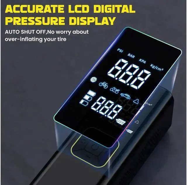 Alt view image 3 of 7 - WISDUM Tire Inflator Portable Air Compressor for Car Tires, 150 PSI Fast Inflation 7500mAh Cordless Air Pump, Electric Tire Pump with 12V DC Dual Power for Car, Moto, Bike, Ball