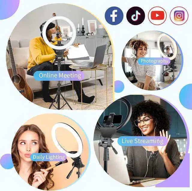 Alt view image 2 of 6 - WISDUM 12-inch Ring Light with 67-inch Selfie Stick, Tripod and Phone Holder, Selfie Remote Control Circle Light for Live Stream/Video Recording/TikTok, Compatible with All Phones and Cameras