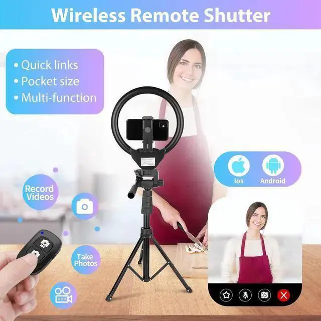 Alt view image 4 of 6 - WISDUM 12-inch Ring Light with 67-inch Selfie Stick, Tripod and Phone Holder, Selfie Remote Control Circle Light for Live Stream/Video Recording/TikTok, Compatible with All Phones and Cameras
