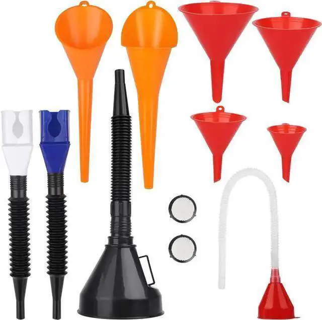 Main image of WISDUM 10 Pcs Automotive Funnels Set - Plastic Long Neck Oil Funnels, Snap Funnel, Flexible Right Angle Funnels, Wide Mouth Fuel Funnels for Filling Coolant, Gasoline