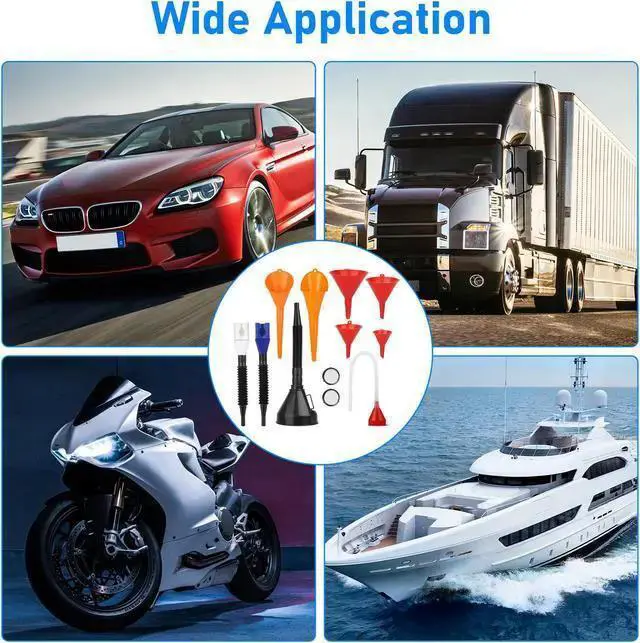 Alt view image 4 of 7 - WISDUM 10 Pcs Automotive Funnels Set - Plastic Long Neck Oil Funnels, Snap Funnel, Flexible Right Angle Funnels, Wide Mouth Fuel Funnels for Filling Coolant, Gasoline