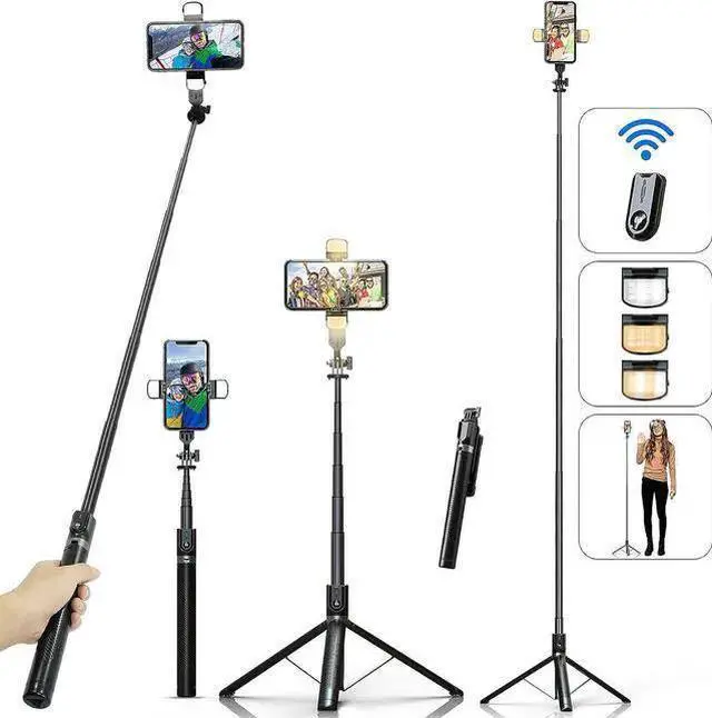 Main image of WISDUM Selfie Stick Phone Tripod with Remote and LED Fill Lights - ASHINER 70 inch Heigh Cell Phone Holder for Travel, Vlogging, Live Streaming Video and Photos,Phone Stand Compatible with and Android