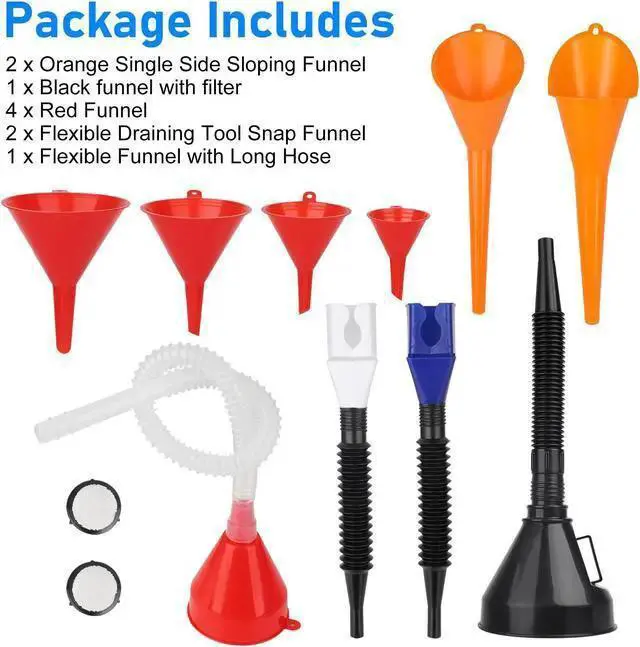 Alt view image 7 of 7 - WISDUM 10 Pcs Automotive Funnels Set - Plastic Long Neck Oil Funnels, Snap Funnel, Flexible Right Angle Funnels, Wide Mouth Fuel Funnels for Filling Coolant, Gasoline