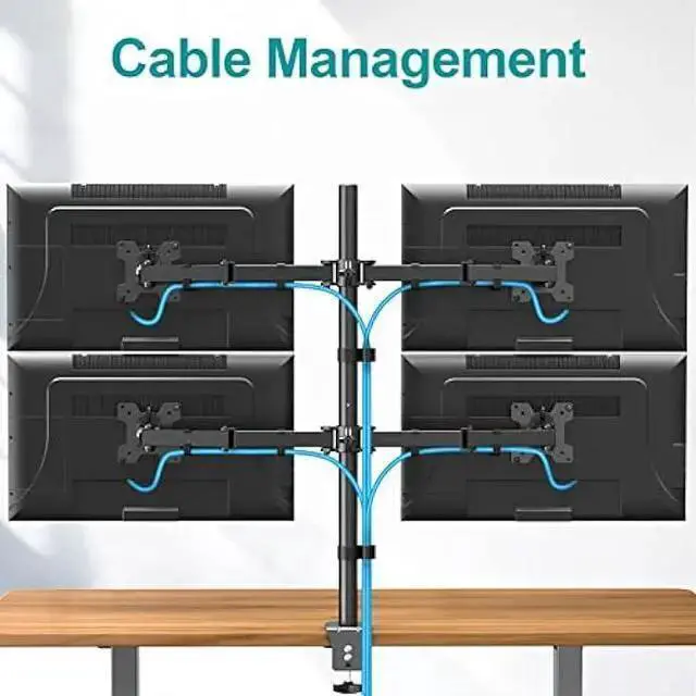 Alt view image 6 of 6 - WISDUM MOUNT PRO Quad Monitor Stand, 4 Monitor Mount for 13 to 27 inch Computer Screens, Hold up to 17.6lbs Each, Fully Adjustable Stacked 4 Monitor Desk Mount, VESA Mount, C clamp/Grommet Base