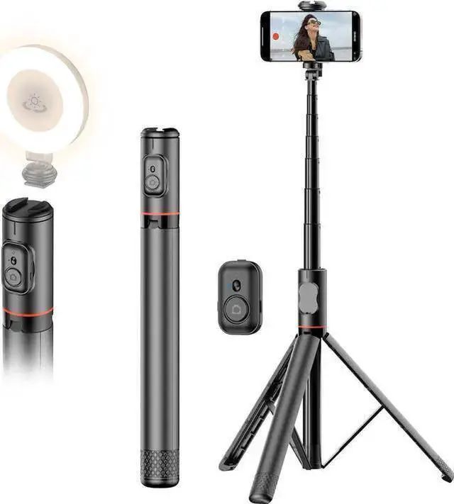 Main image of WISDUM Joyful 72 Phone Tripod & Selfie Stick Extendable Cell Phone Tripod Stand with Wireless Remote Control and Cold Shoe Mount Compatible with and Android for Video/Photo/Vlog (Black)