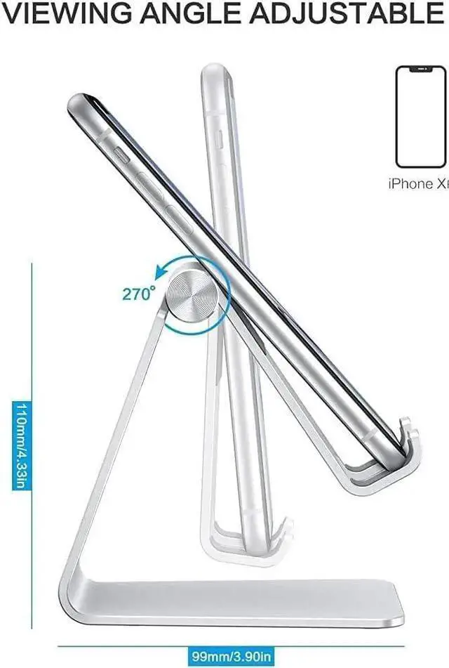 Alt view image 4 of 7 - WISDUM Adjustable Cell Phone Stand Aluminum Desktop Cellphone Stand with Anti-Slip Base and Convenient Charging Port Fits All Smart Phones Silver