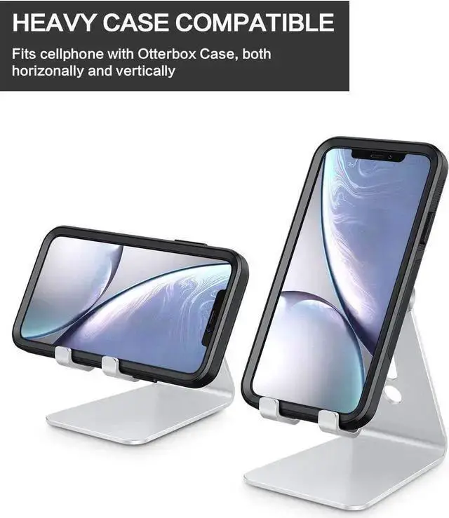 Alt view image 7 of 7 - WISDUM Adjustable Cell Phone Stand Aluminum Desktop Cellphone Stand with Anti-Slip Base and Convenient Charging Port Fits All Smart Phones Silver