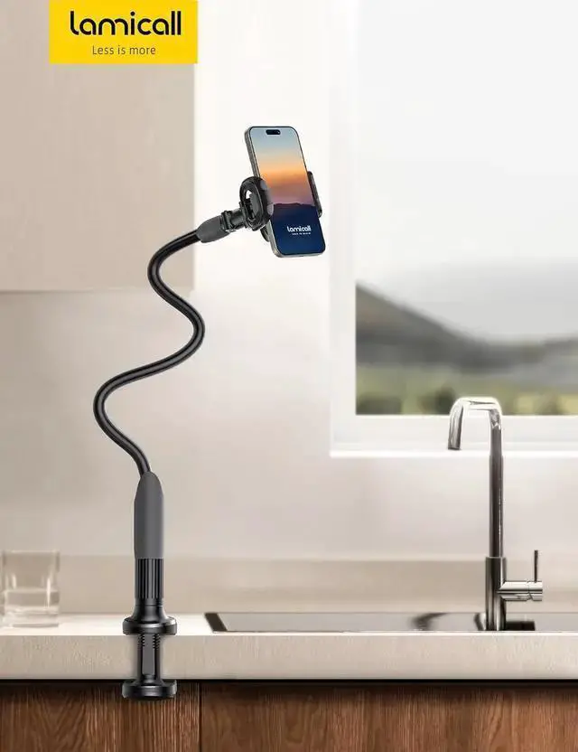 Alt view image 7 of 7 - WISDUM Gooseneck Phone Holder for Bed - Cell Phone Mount Clamp for Desk Flexible Long Arm Headboard Bedside Clip Overhead Mount Stand for 4-7 Phone 15 Pro Max 14 Plus 13 Mini Black