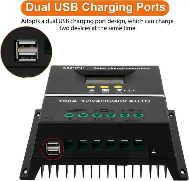 Alt view image 5 of 7 - WISDUM 100A MPPT Solar Panel Kit - PV Regulator Charge Controller Auto Focus 12/24/36/48V Solar Controller