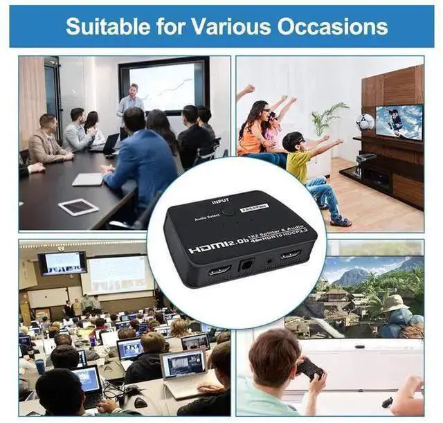 Alt view image 13 of 14 - HDMI Splitter 1 in 2 Out with 3.5mm Jack & Optical SPDIF audio out - 4K Ver HDMI2.0 HDCP2.2, Powered HDMI Splitter Supports 3D 4K@60HZ Full HD1080P for Xbox PS4 PS3 Fire Stick Roku Blu-Ray Player TV
