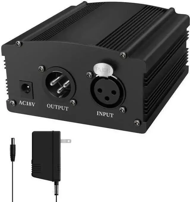 Alt view image 8 of 14 - 48V Phantom Power Supply, 1-Channel Design with Adapter, Compatible with Any Condenser Microphones, Ideal for Professional Music Recording and Studio Use, Black