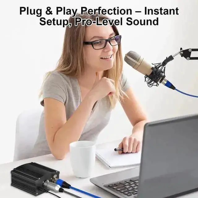 Alt view image 12 of 14 - 48V Phantom Power Supply, 1-Channel Design with Adapter, Compatible with Any Condenser Microphones, Ideal for Professional Music Recording and Studio Use, Black