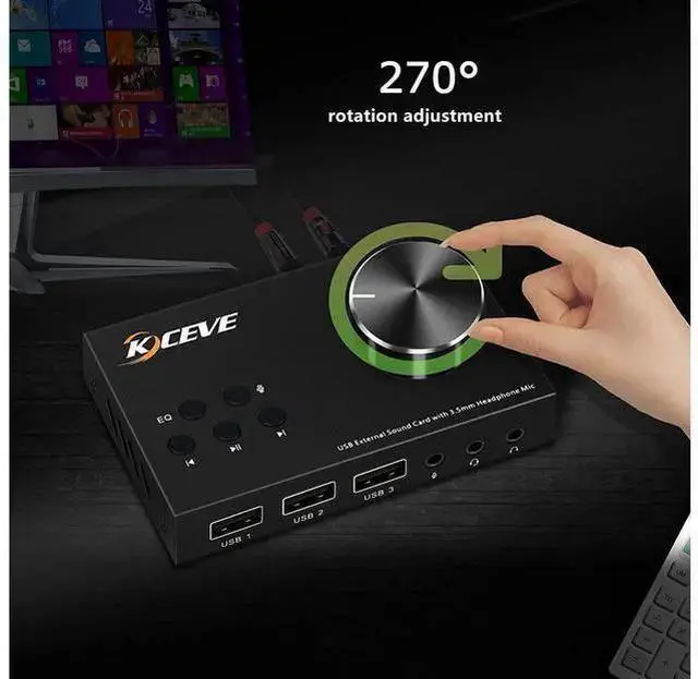 Alt view image 10 of 14 - External Sound Card with Volume Control, Multimedia USB Controller Knob, USB Audio Adapter with 3.5mm Headphone and Microphone Jack, for Windows, Mac, Linux, PC, Laptops, Desktops eokCXOY