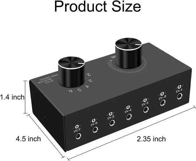 Alt view image 8 of 12 - 6-Channel 3.5mm Audio Switcher, 1 Input 6 Output Passive Stereo 1/8 Aux Selector Box for Speaker/Headphones/Laptop/Computer/Smartphone and PS4/PS5 Gaming System ect.
