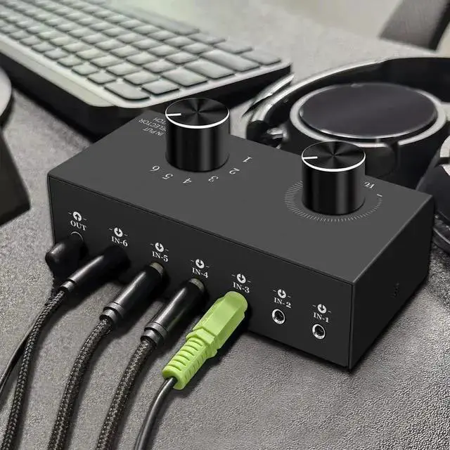 Alt view image 9 of 12 - 6-Channel 3.5mm Audio Switcher, 1 Input 6 Output Passive Stereo 1/8 Aux Selector Box for Speaker/Headphones/Laptop/Computer/Smartphone and PS4/PS5 Gaming System ect.