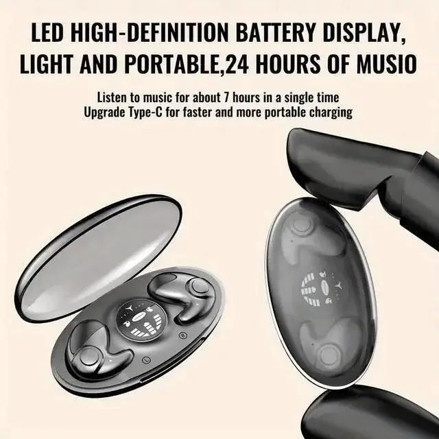 Alt view image 5 of 7 - WISDUM MD538 Sleep Wireless Bone Conduction Headphones Open-Ear, Ultra-Long Battery Life, Dual Stereo Sound Light beige
