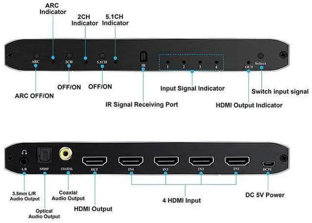 Alt view image 10 of 12 - Torpedo Nova 4x1 HDMI Switch with Audio Extractor & ARC, 4K@60Hz HDR, HDCP 2.2, Optical/Coaxial/3.5mm Output