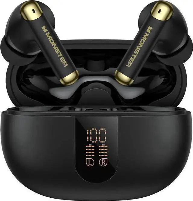 Main image of WISDUM Monster N-Lite 211 Wireless Earbuds Bluetooth 6.0 Stereo Headphones with Noise-Cancelling Mic and LED Display, Built-in Mic for Clear Calls, Waterproof Design for Sports