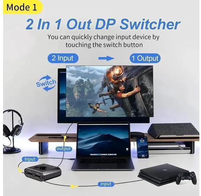 Alt view image 10 of 14 - 2 Port DisplayPort Switch Bidirectional, 8K Bi-Direction Display Port Switch 2 in 1 Out / 1 in 2 Out Manual Switch DP Switcher Selector Box Support 8K@60Hz 4K@120Hz for PC/Laptop/Game Console eokCXOY