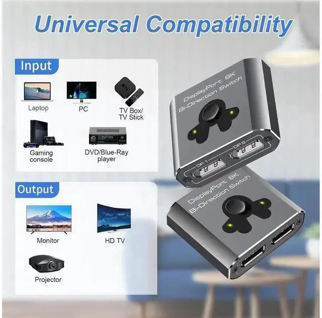 Alt view image 12 of 14 - 2 Port DisplayPort Switch Bidirectional, 8K Bi-Direction Display Port Switch 2 in 1 Out / 1 in 2 Out Manual Switch DP Switcher Selector Box Support 8K@60Hz 4K@120Hz for PC/Laptop/Game Console eokCXOY