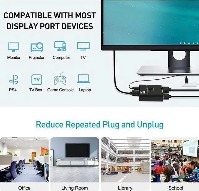 Alt view image 10 of 14 - Torpedo Nova DisplayPort 8K DP 1.4 Bidirectional Switch with IR Remote - 2x1/1x2 Manual Switcher, Support 8K@30Hz, 4K@120Hz, 32.4Gbps Bandwidth, External Power Required
