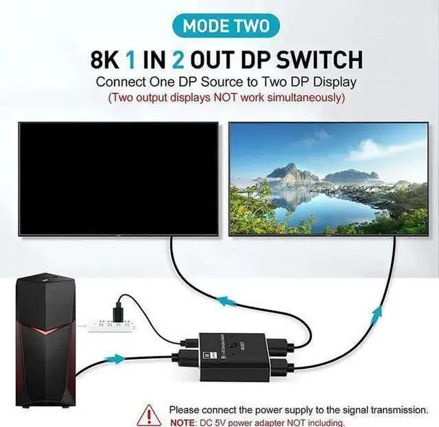 Alt view image 14 of 14 - Torpedo Nova DisplayPort 8K DP 1.4 Bidirectional Switch with IR Remote - 2x1/1x2 Manual Switcher, Support 8K@30Hz, 4K@120Hz, 32.4Gbps Bandwidth, External Power Required