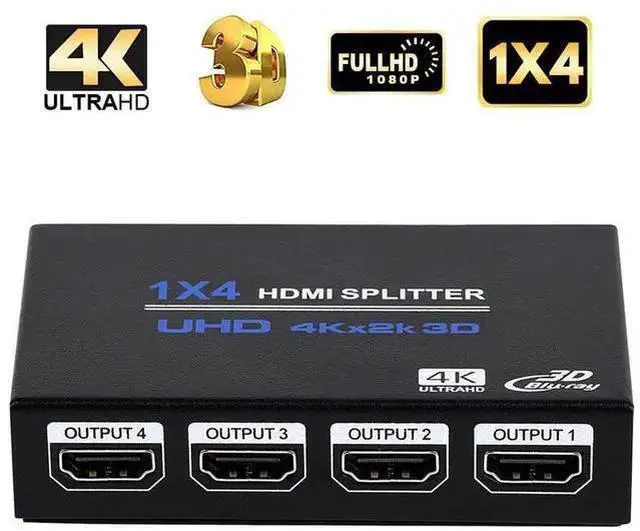 Alt view image 8 of 14 - 1x4 HDMI Splitter, 1 in 4 Out HDMI Splitter Audio Video Distributor Box Support 3D & 4K x 2K Compatible for HDTV, STB, DVD, PS3, Projector Etc eokCXOY