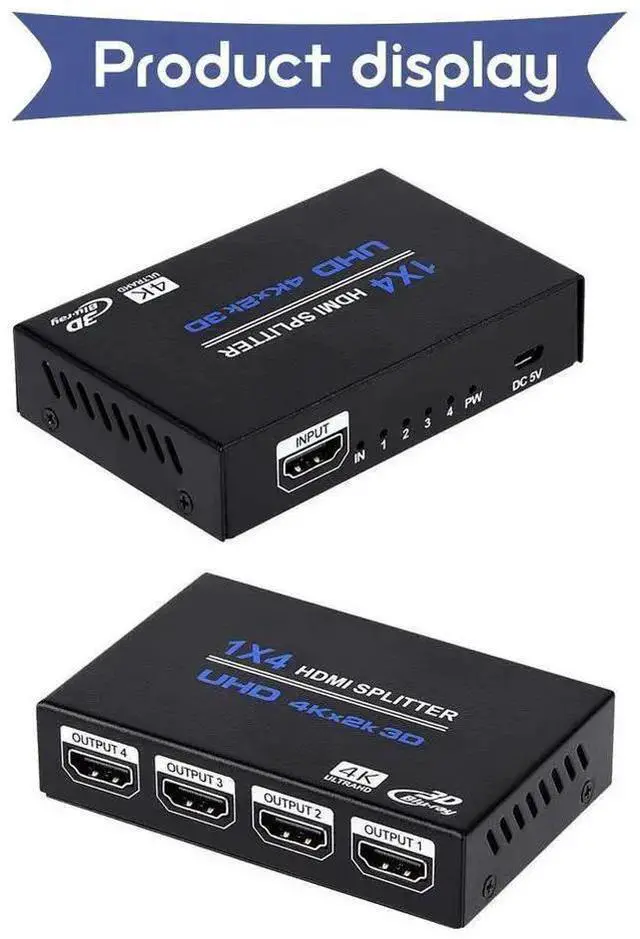 Alt view image 9 of 14 - 1x4 HDMI Splitter, 1 in 4 Out HDMI Splitter Audio Video Distributor Box Support 3D & 4K x 2K Compatible for HDTV, STB, DVD, PS3, Projector Etc eokCXOY