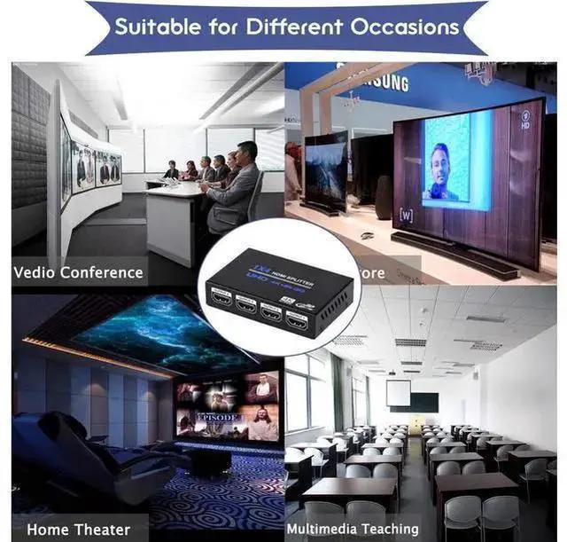 Alt view image 14 of 14 - 1x4 HDMI Splitter, 1 in 4 Out HDMI Splitter Audio Video Distributor Box Support 3D & 4K x 2K Compatible for HDTV, STB, DVD, PS3, Projector Etc eokCXOY