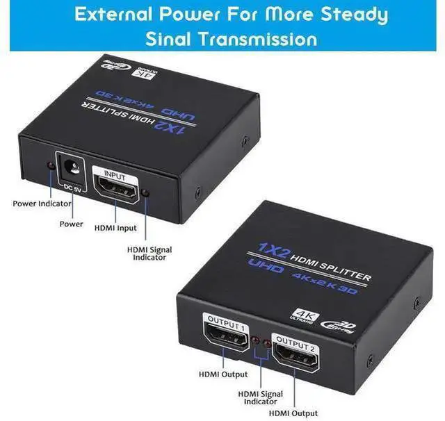 Alt view image 9 of 14 - HDMI Splitter 1x2 , 1 in 2 Out HDMI Splitter Audio Video Distributor 3D & 4K x 2K Box for HDTV, STB, DVD, PS3, Projector Etc eokCXOY